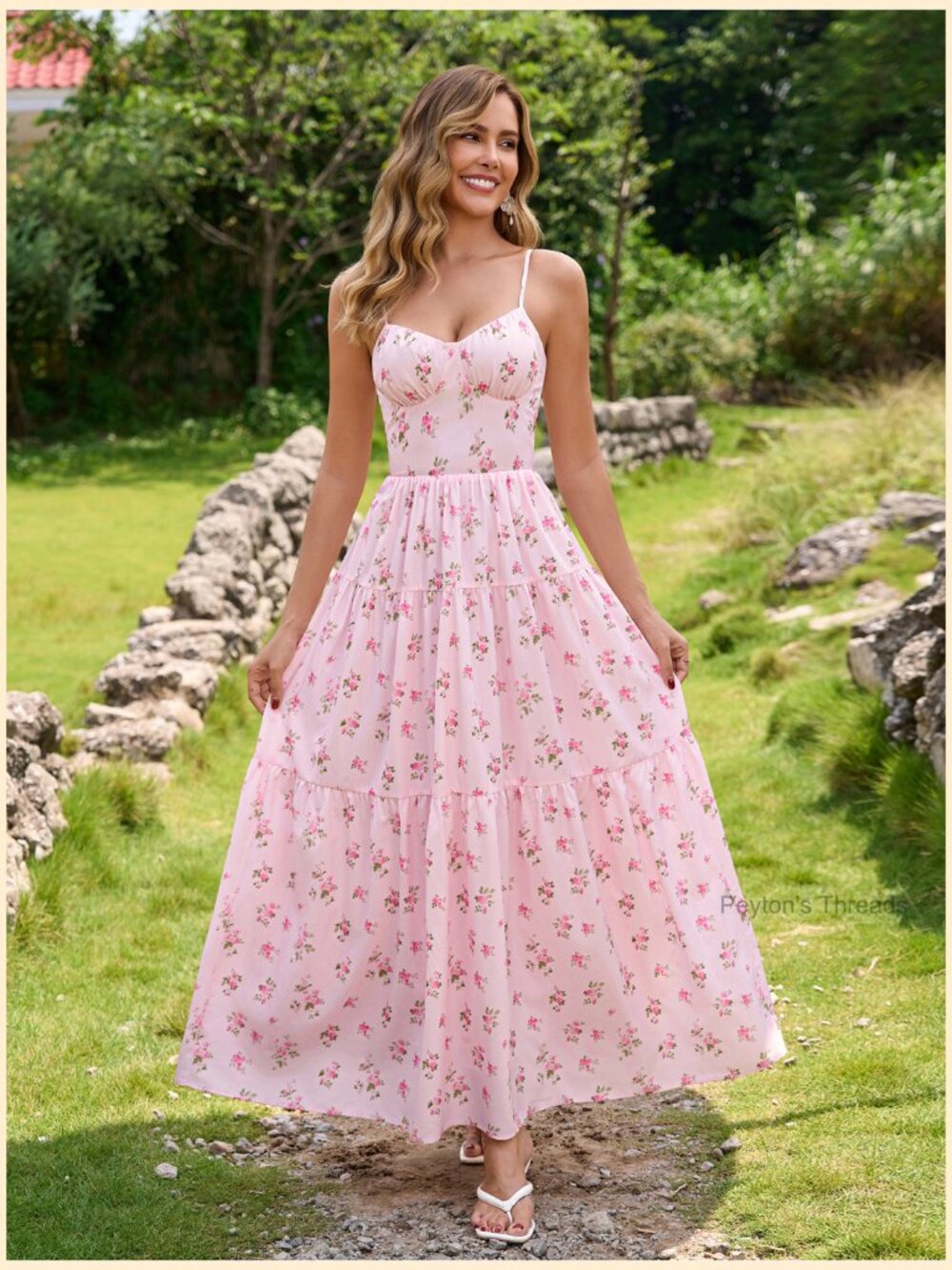 Boho Lace Up Spaghetti Strap V Neck Maxi Dress Beach Vacation Long Dress for - Picture 7 of 7